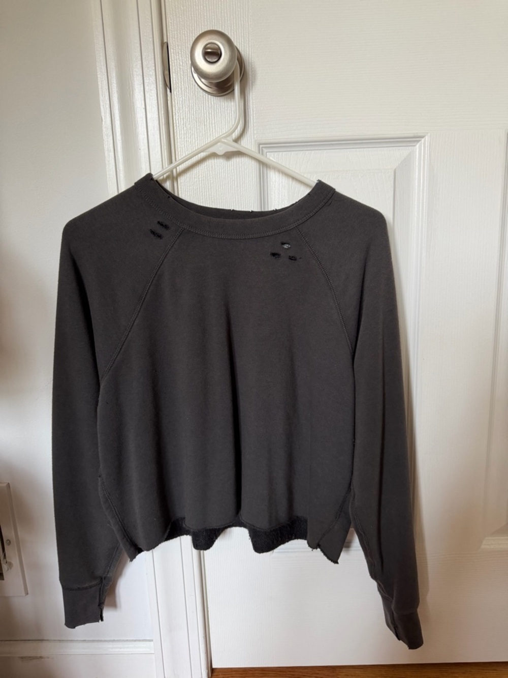 aerie Charcoal Distressed Crew Sweatshirt